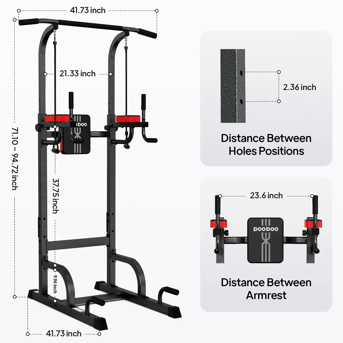 LNOW Multifunction Power Tower Pull up Bar Dip Station Power Rack with Adjustable Backrest for Home Gym Strength Training Workout Equipment Max Weight 480 lb