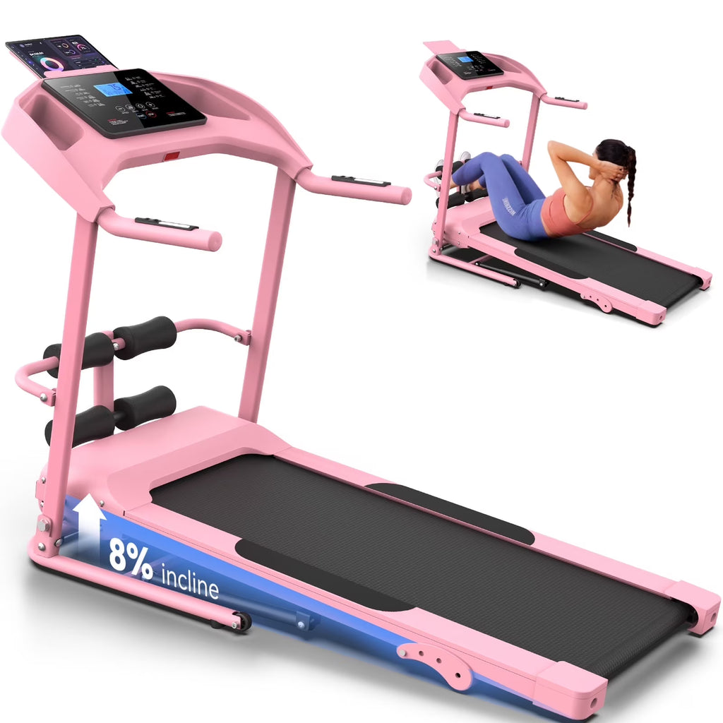 Treadmill with 8% Incline, 3.0 HP Foldable Compact Treadmill with Sit - up Function, 300 lb Walking Running Treadmill with LCD Display for Exercise, 12 Programs