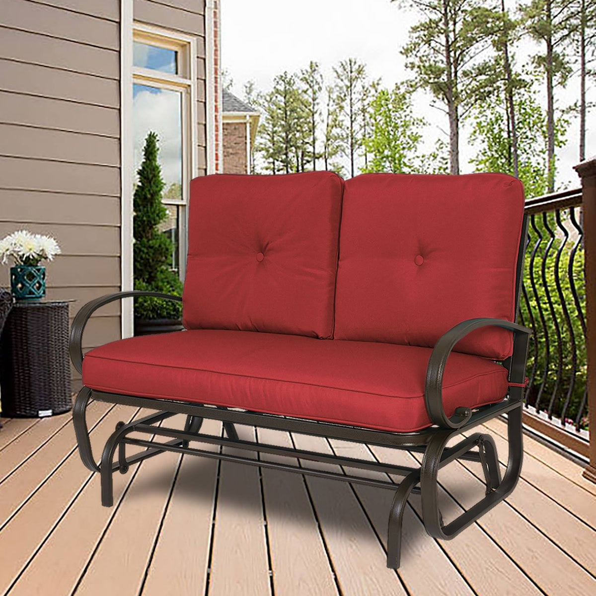 Kozyard Cozy Rocking Love SEATS Glider Swing Bench/Rocker for Patio, Yard ( Burgundy Red)
