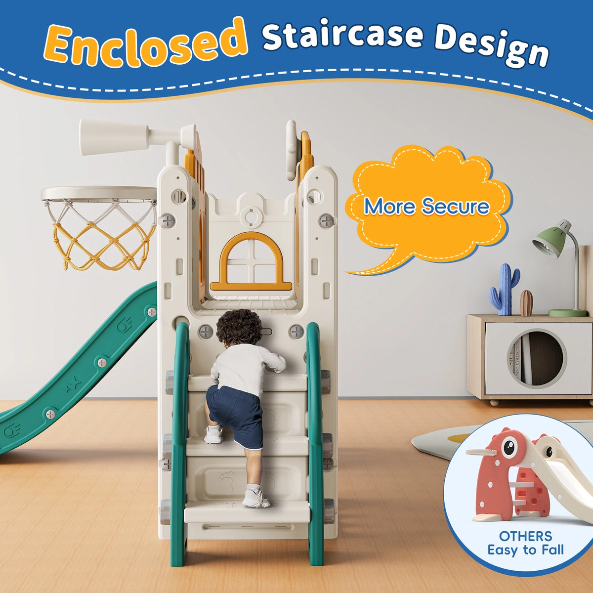 WFUN 9 in 1 Toddler Slide Playset for Kids Indoor/Outdoor for Toddlers Age 1+, Blue & Gray