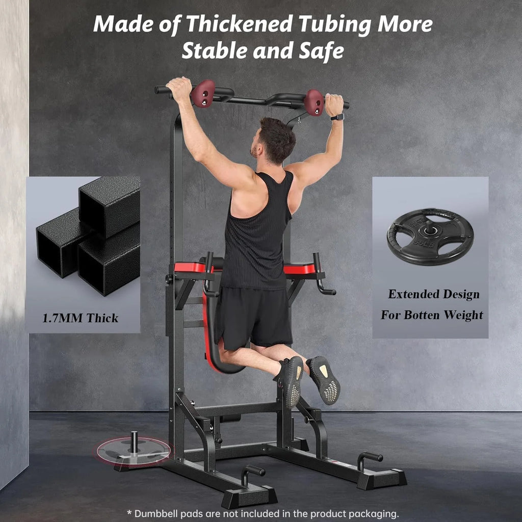 LNOW Multifunction Power Tower Pull up Bar Dip Station Power Rack with Adjustable Backrest for Home Gym Strength Training Workout Equipment Max Weight 480 lb