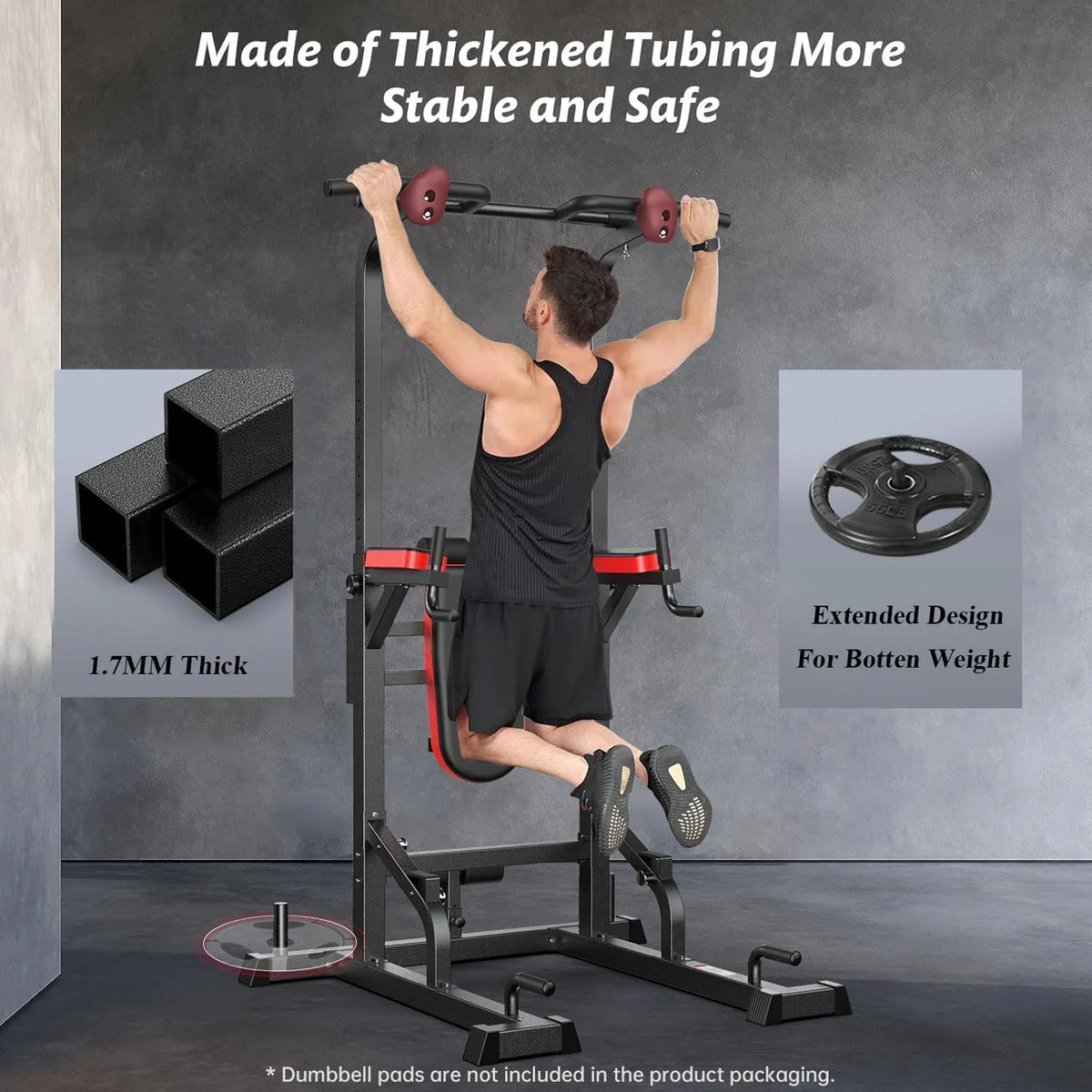 LNOW Multifunction Power Tower Pull up Bar Dip Station Power Rack with Adjustable Backrest for Home Gym Strength Training Workout Equipment Max Weight 480 lb