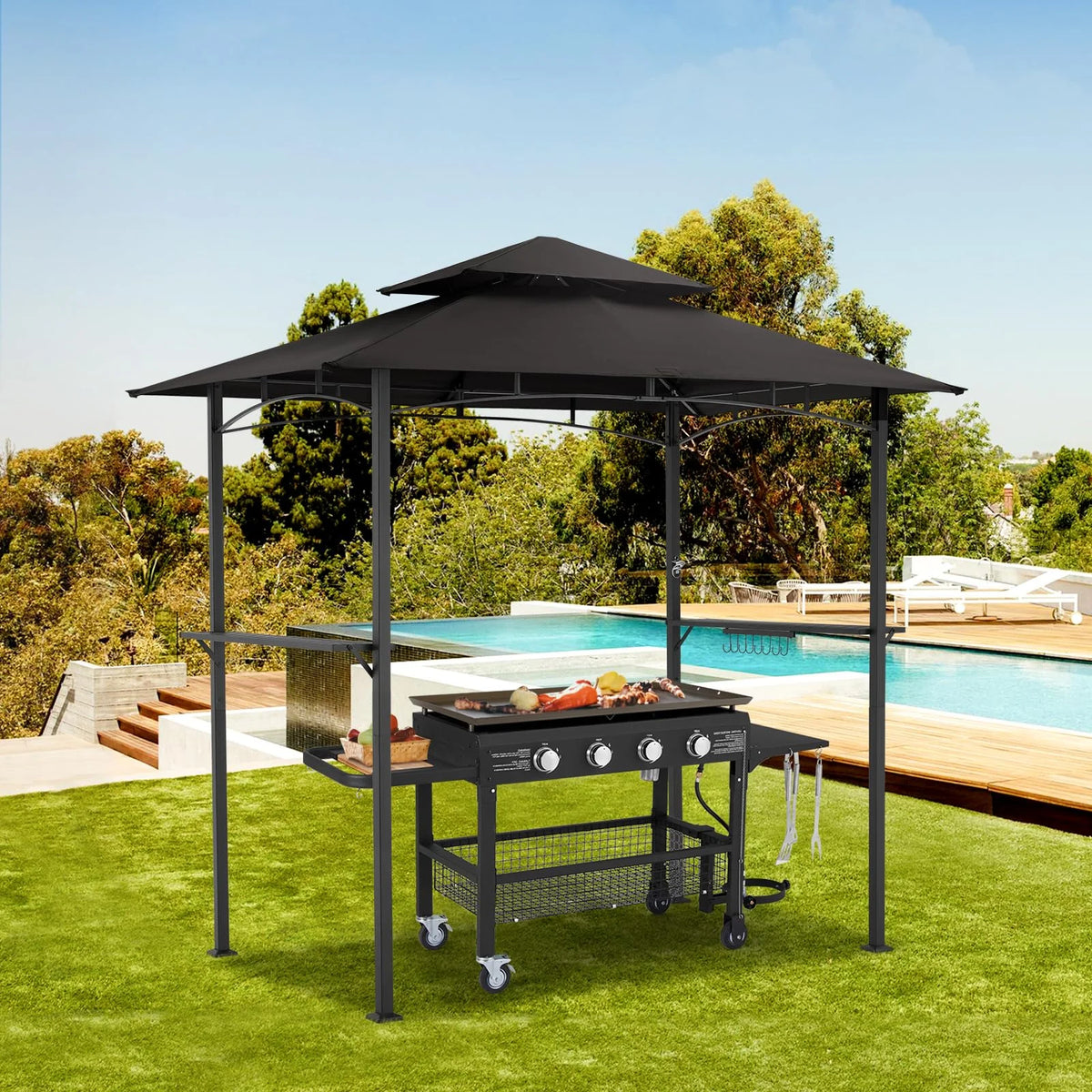 AECOJOY Grill Gazebo 8'x 5' Outdoor Patio Backyard BBQ Grill Shelter, Black