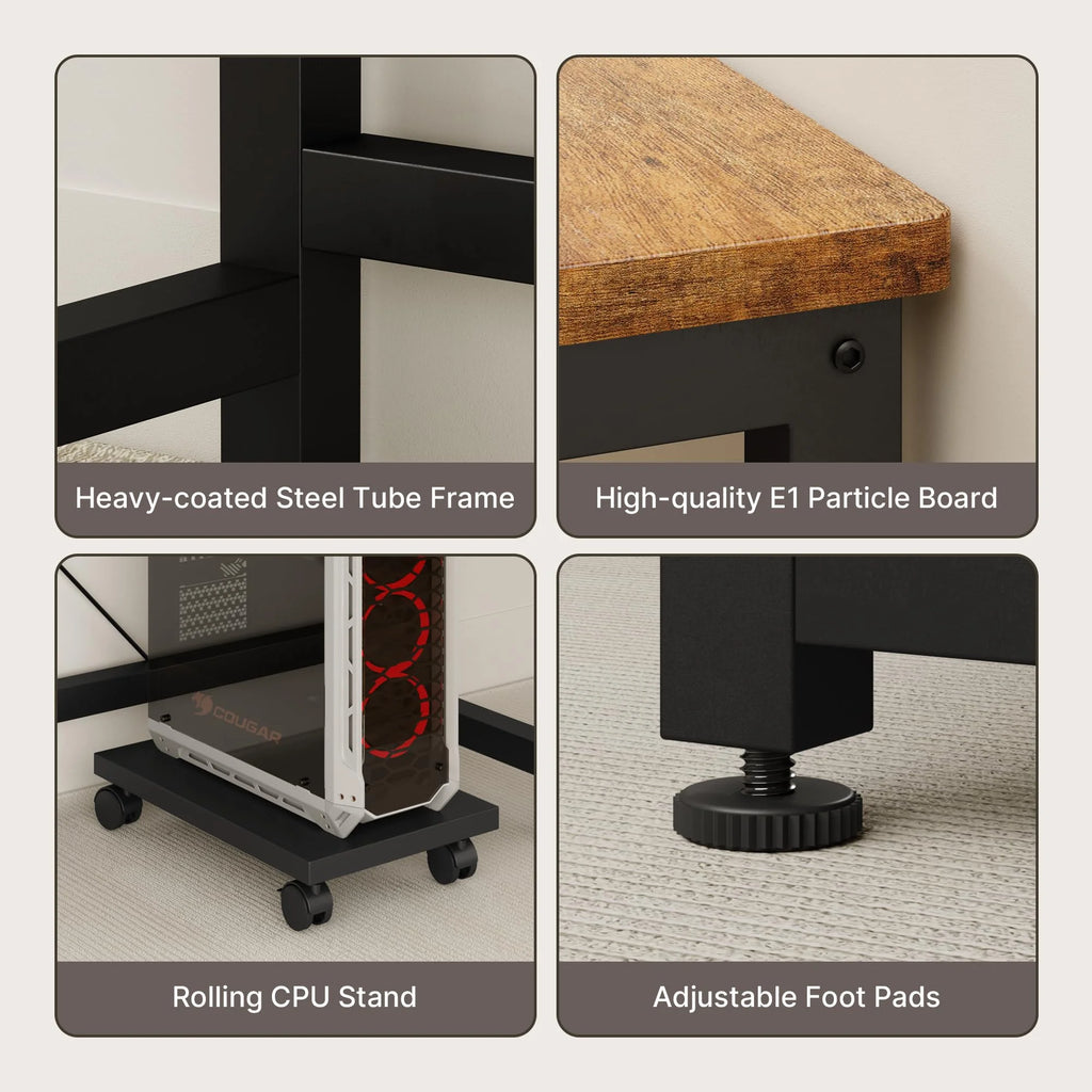 Lofka L Shaped Gaming Desk with Power Outlets, Computer Desk with Shelf and Drawers for Home /Office, Black