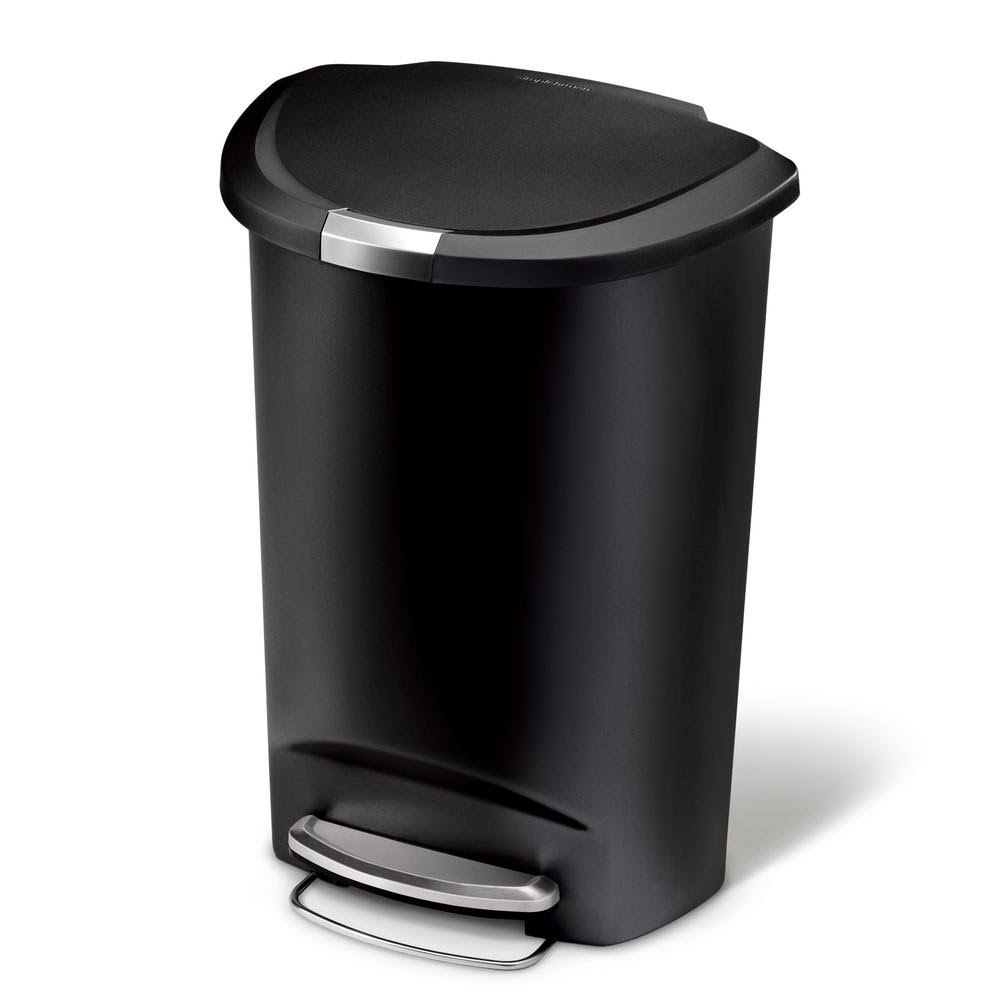 simplehuman 50 Liter / 13 Gal Semi-Round Plastic Step Trash Can, Black