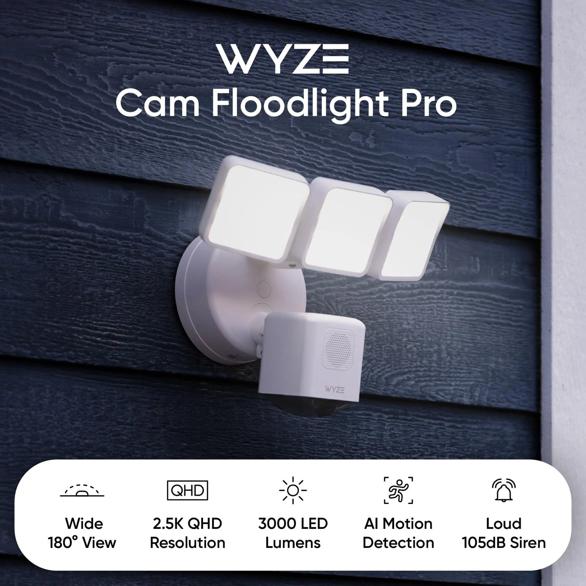 WYZE Wired Floodlight Camera Pro. 180 Wide View for Home