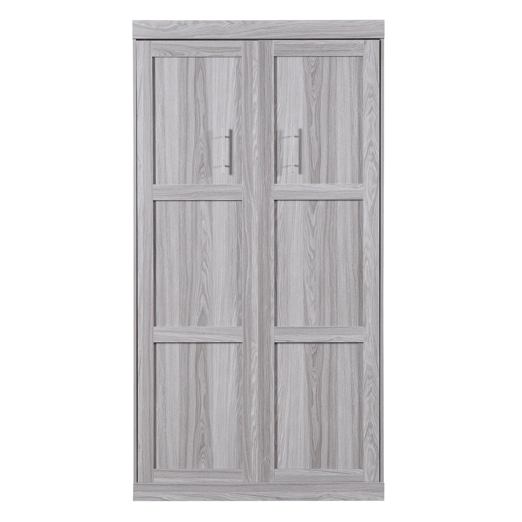 Euroco Pine Wood Twin Size Murphy Bed, Convertible Wall Bed Into A Cabinet, Gray