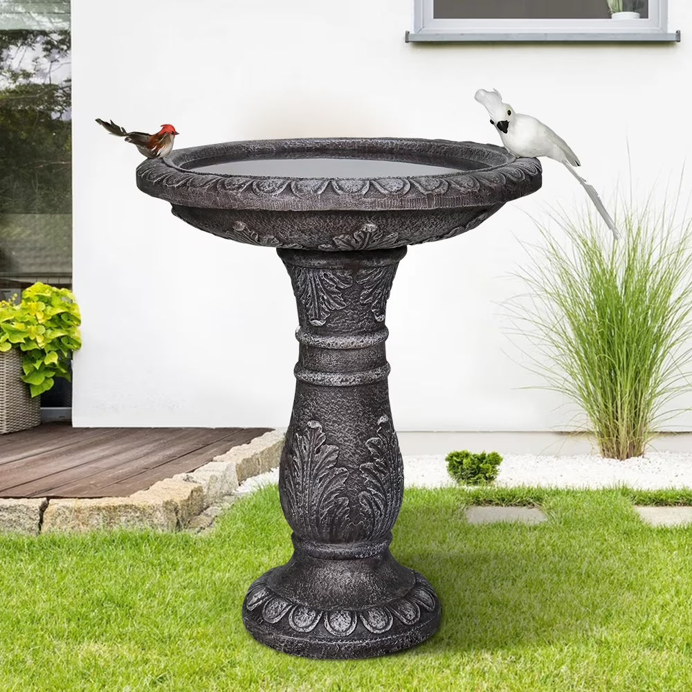 24.4 in Height Outdoor Bird Bath - Fibre Reinforced Concrete Large Bird Bath Stylish with Modern Pedestal for Garden, Patio, Lawn, Backyard