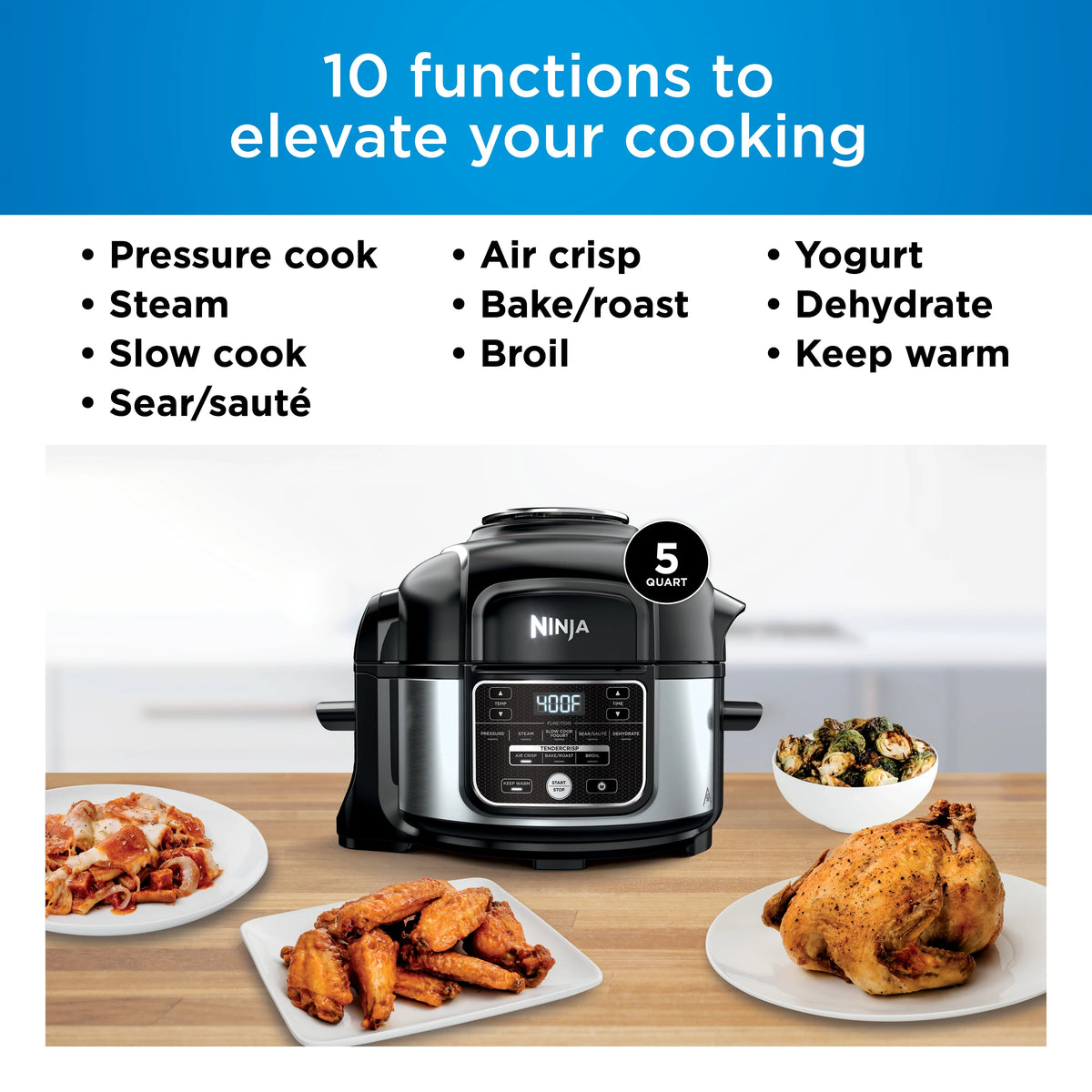 Ninja Foodi 10 - in - 1 5 Qt Pressure Cooker, Steamer, Bake, Broil, Dehydrate, Air Fryer, Non - Stick, FD101 Stainless Steel