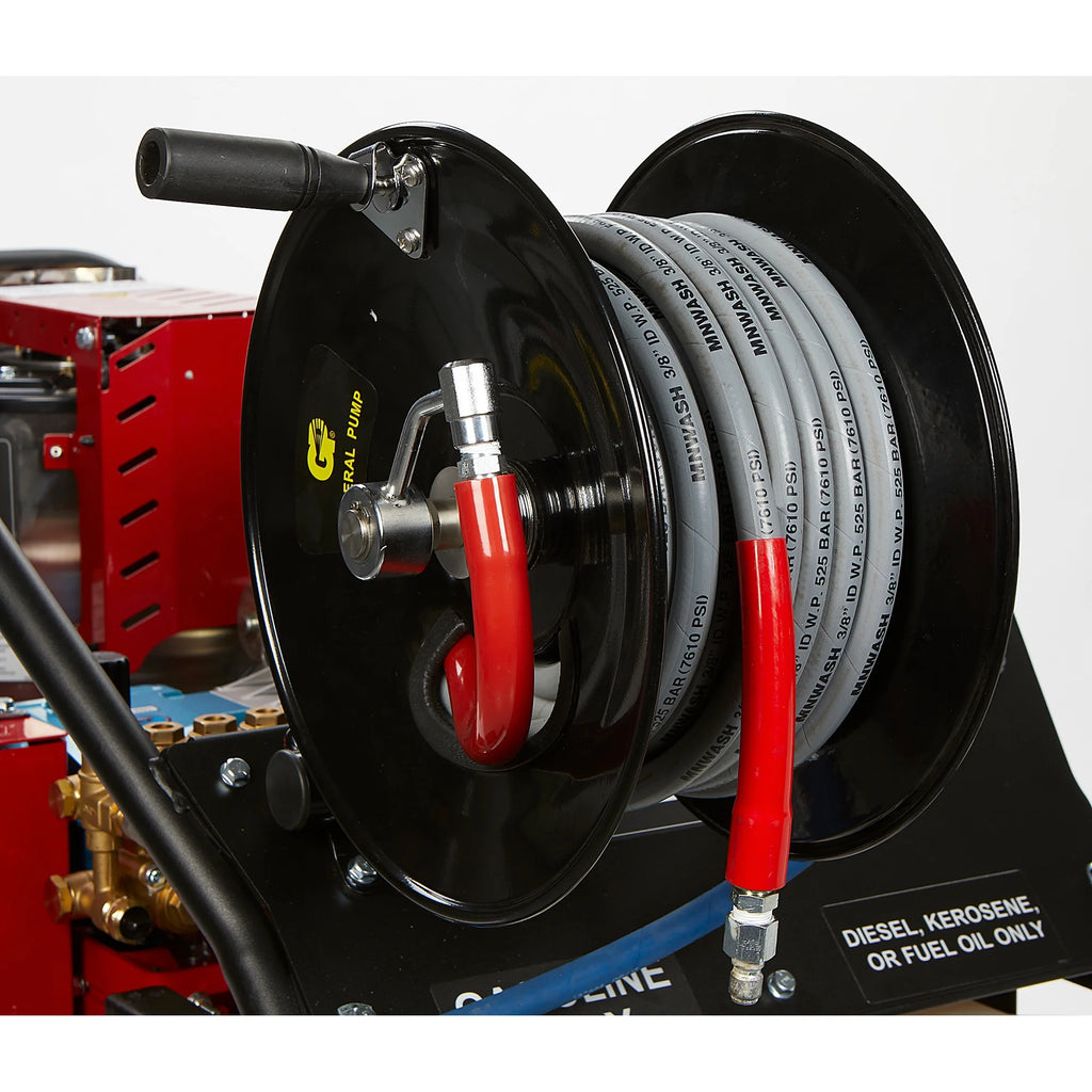 Northstar Pressure Washer Hose Reel with 50ft. Steel - Braided Hose, 3/8in. x 100ft. Capacity, 5000 PSI