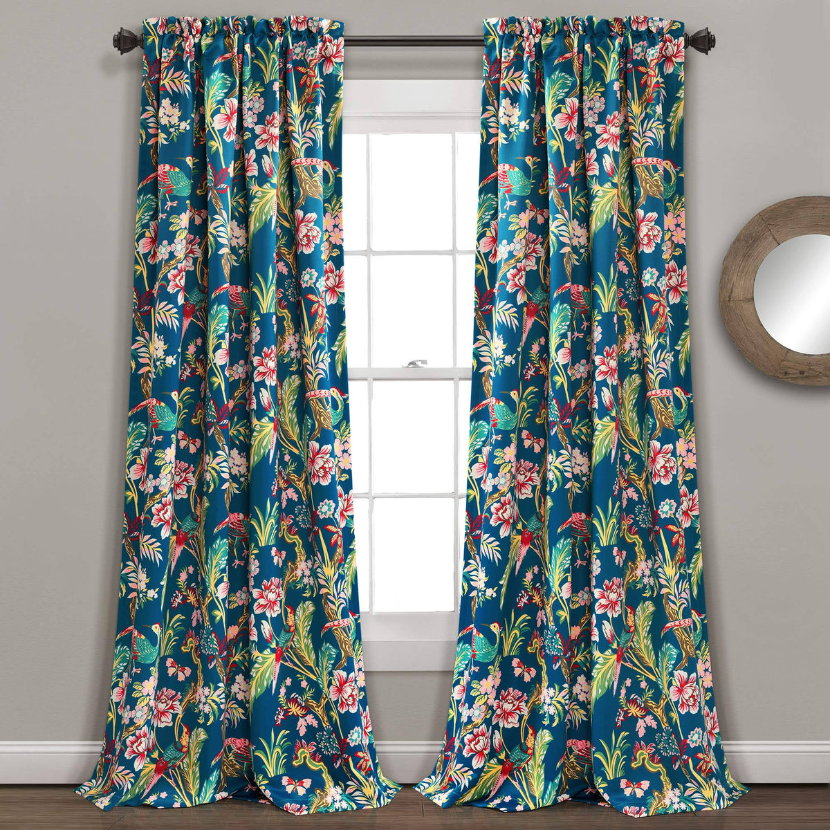 Dolores Room Darkening Window Curtain Panels, Navy & Multi / 84" x 52" + 2" Header