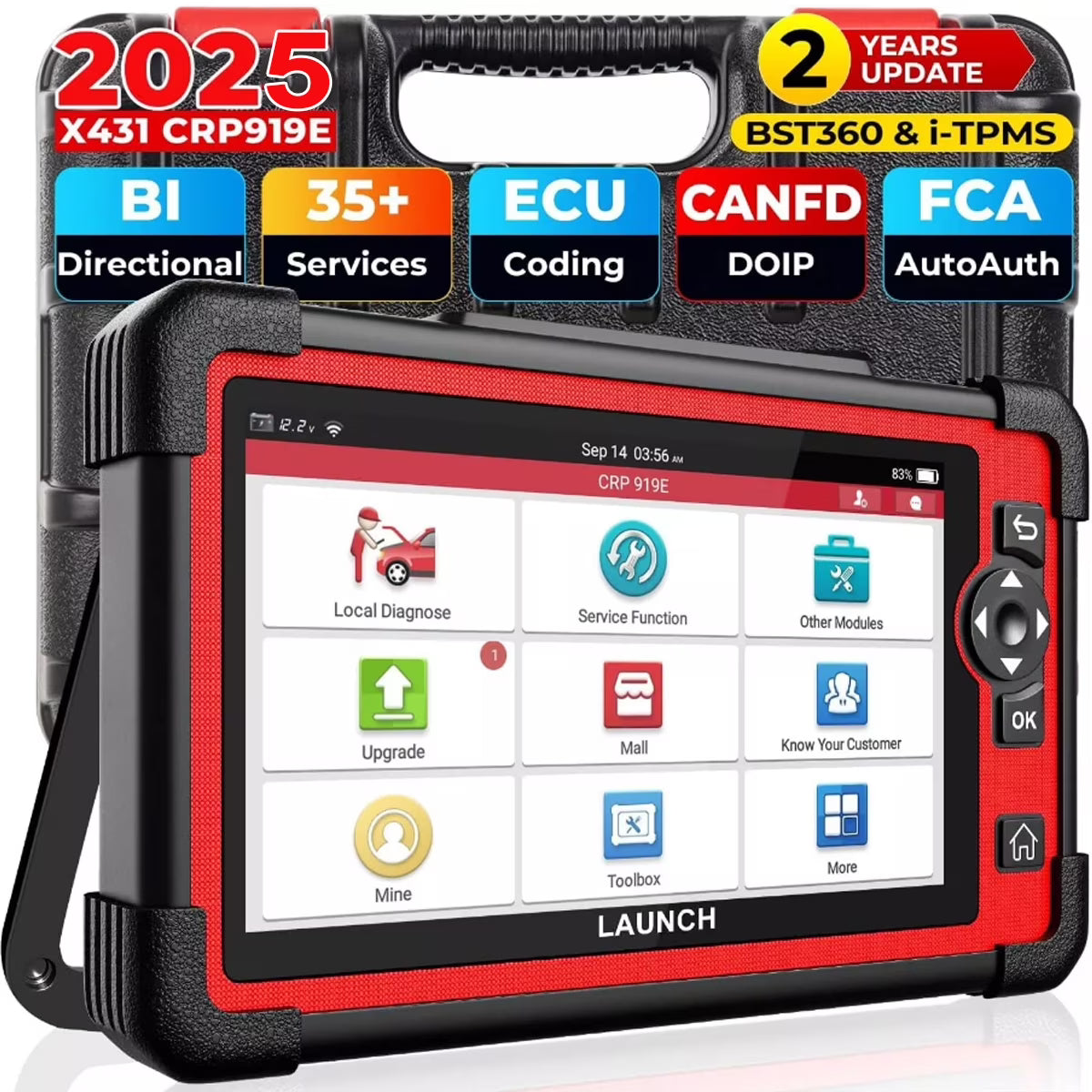 LAUNCH X431 CRP919E Cars Diagnostic Scan Tool All System Bidirectional Diagnostic OBD2 Scanner with 31+ Services Functions, ECU Coding, Supports CANFD/DOIP, 2 Years Free Update