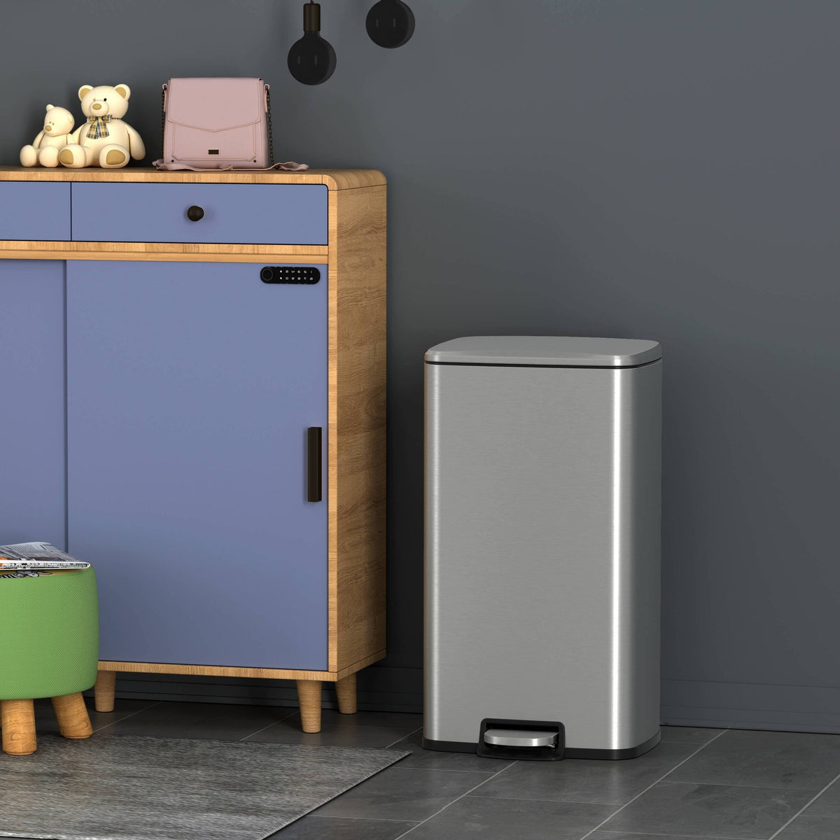 8 Gal./30-Liter Fingerprint Free Stainless Steel Rectangular Kitchen Step-On Trash Can