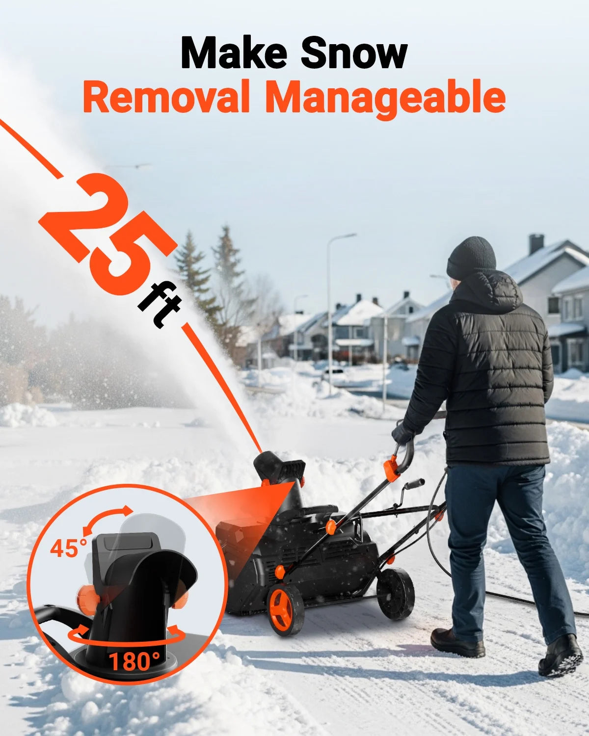 VOLTASK 15 Amp Electric Snow Blower, 23 in Corded Snow Blower with 180 - Degree Directional Chute