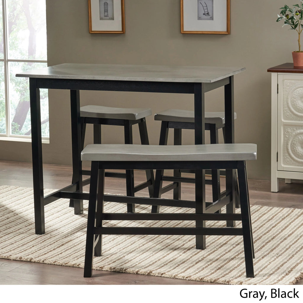 Noble House Dickson Farmhouse 4 Seater Rubber Wood Counter Dining Set, Gray and Black