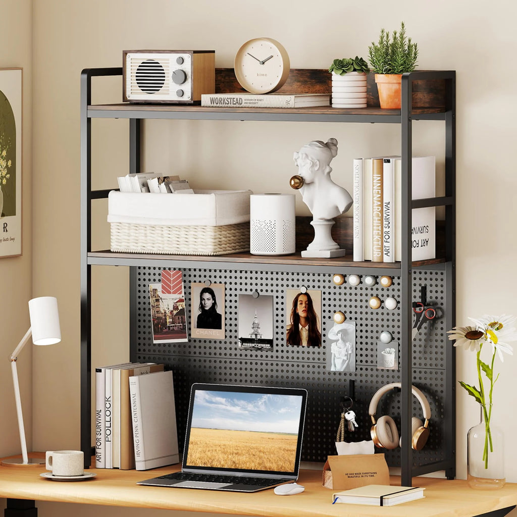 Tangkula Multipurpose 2-Tier Desk Hutch with Pegboard