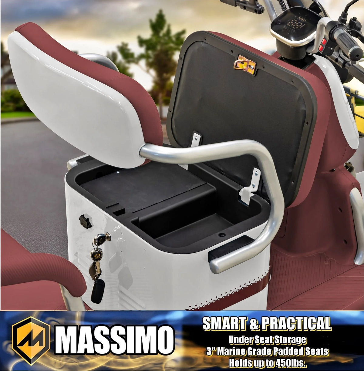 Massimo MGC E - Trike 3 - Wheel Electric Cart - 17 MPH, 2 - Seater Adult Scooter - Blue