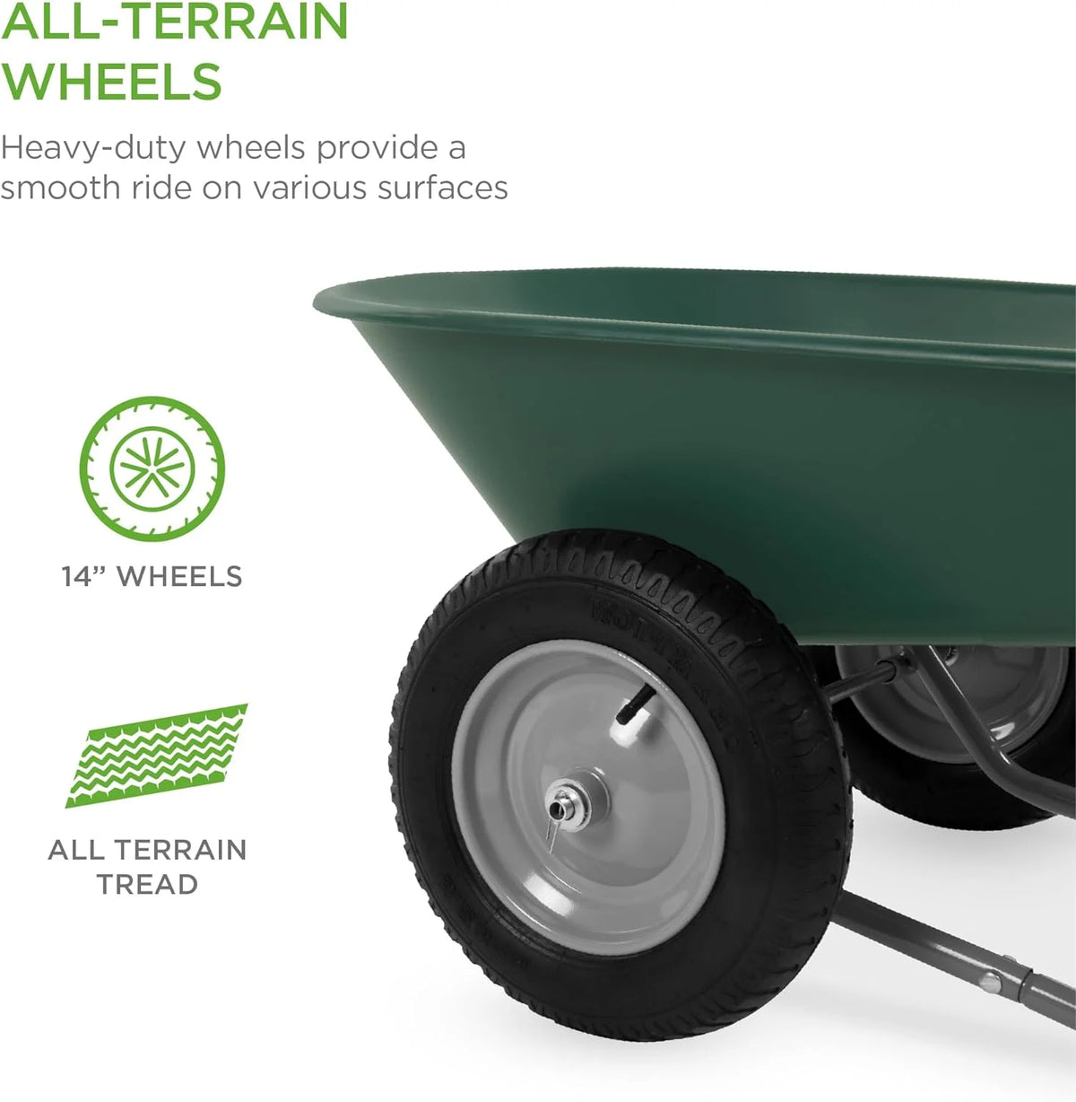 SEEKOL Dual - Wheel Home Utility Yard Wheelbarrow Garden Cart W/Built - in Stand for Lawn, Gardening, Construction, Green