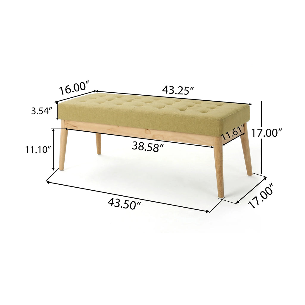 44.75" Mid - Century Tufted Bench - Solid Birch Legs - Plush Polyester Blend - 17" Height, 19.62 lb