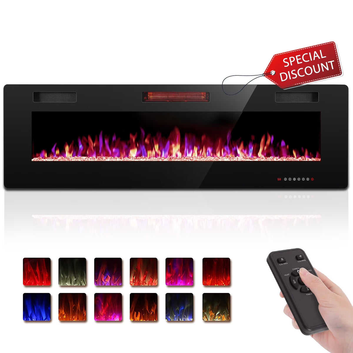 KISSAIR 60 Indoor Electric Fireplace Ultra Thin Fireplace, Wall Mounted Recessed Fireplace with Multiple Colors