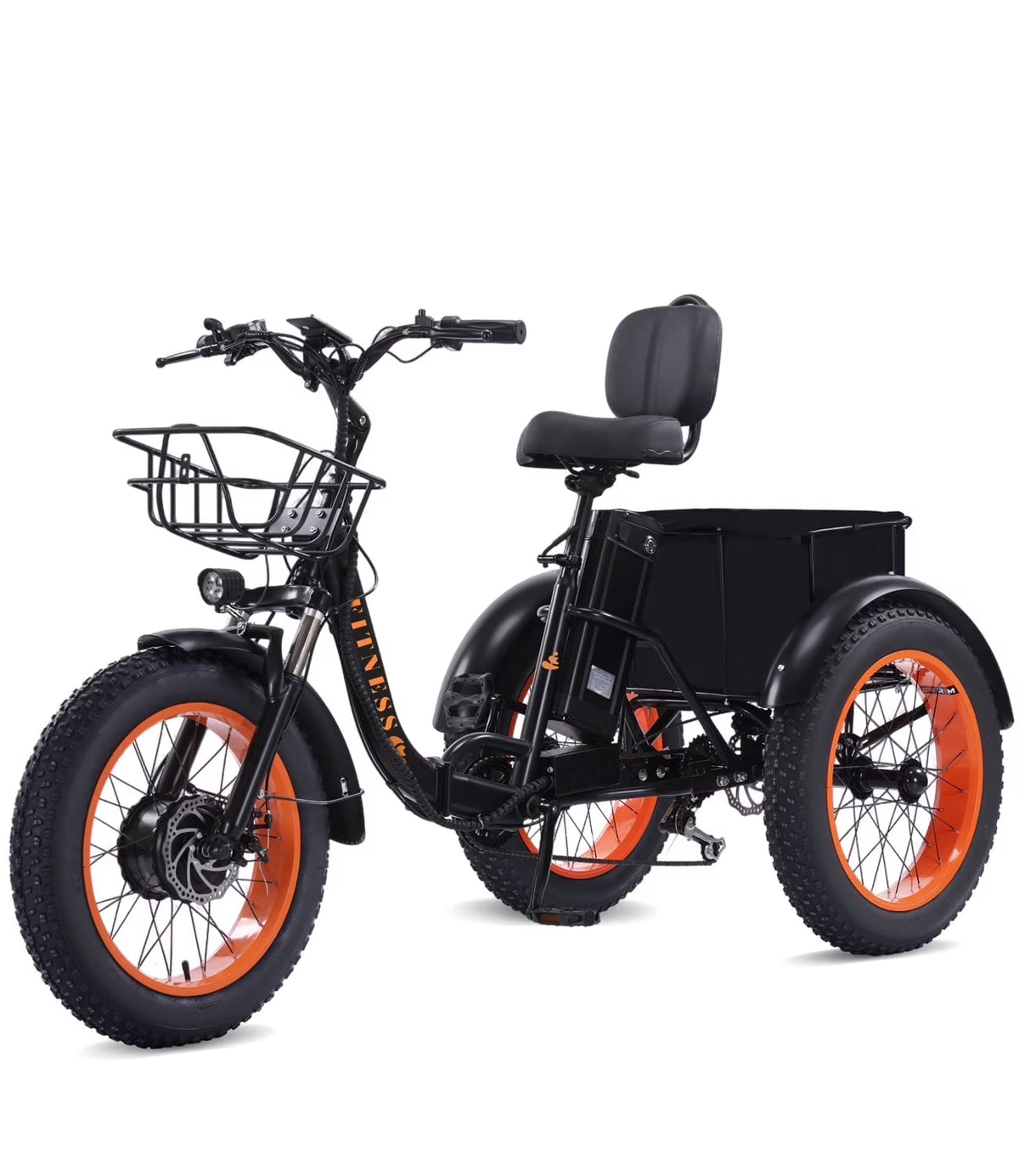 YEBEI Electric Tricycle for Adults Folding E - Trike Motorized Tricycle Electric 3 Wheels Trike Powerful 500W Motor Electric Tricycle 48V15AH Lithium Battery Max 20MPH 20*4.0" Fat Tire Orange