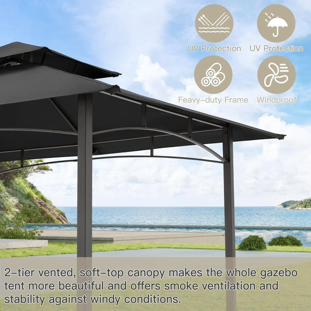 AECOJOY Grill Gazebo 8'x 5' Outdoor Patio Backyard BBQ Grill Shelter, Black
