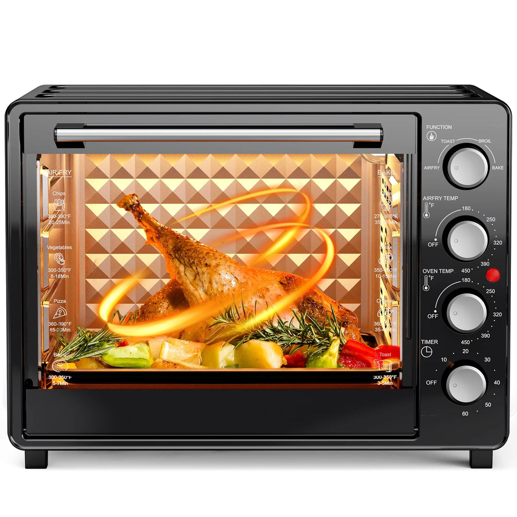 34 QT Super - Large Air Fryer, Oil - Less Air Fryer Toaster Oven Combo with Pizza, Warm, Broil, Toast, Bake, Air Fry, 5 Functions - Black
