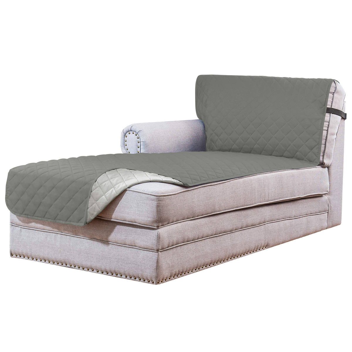 Subrtex Reversible Sofa Chaise Slipcover Protector, Washable Furniture Protector, Chaise Lounge Slip Cover for Pets Dogs with Elastic Adjustable
