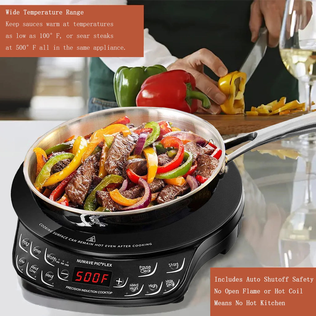 Nuwave Portable Induction Cooktop Flex with 10.25 - Inch Shatter - Proof Ceramic Glass, Large 6.5 - Inch Heating Coil, 3 Wattage Settings 600, 900 & 1300 Watts