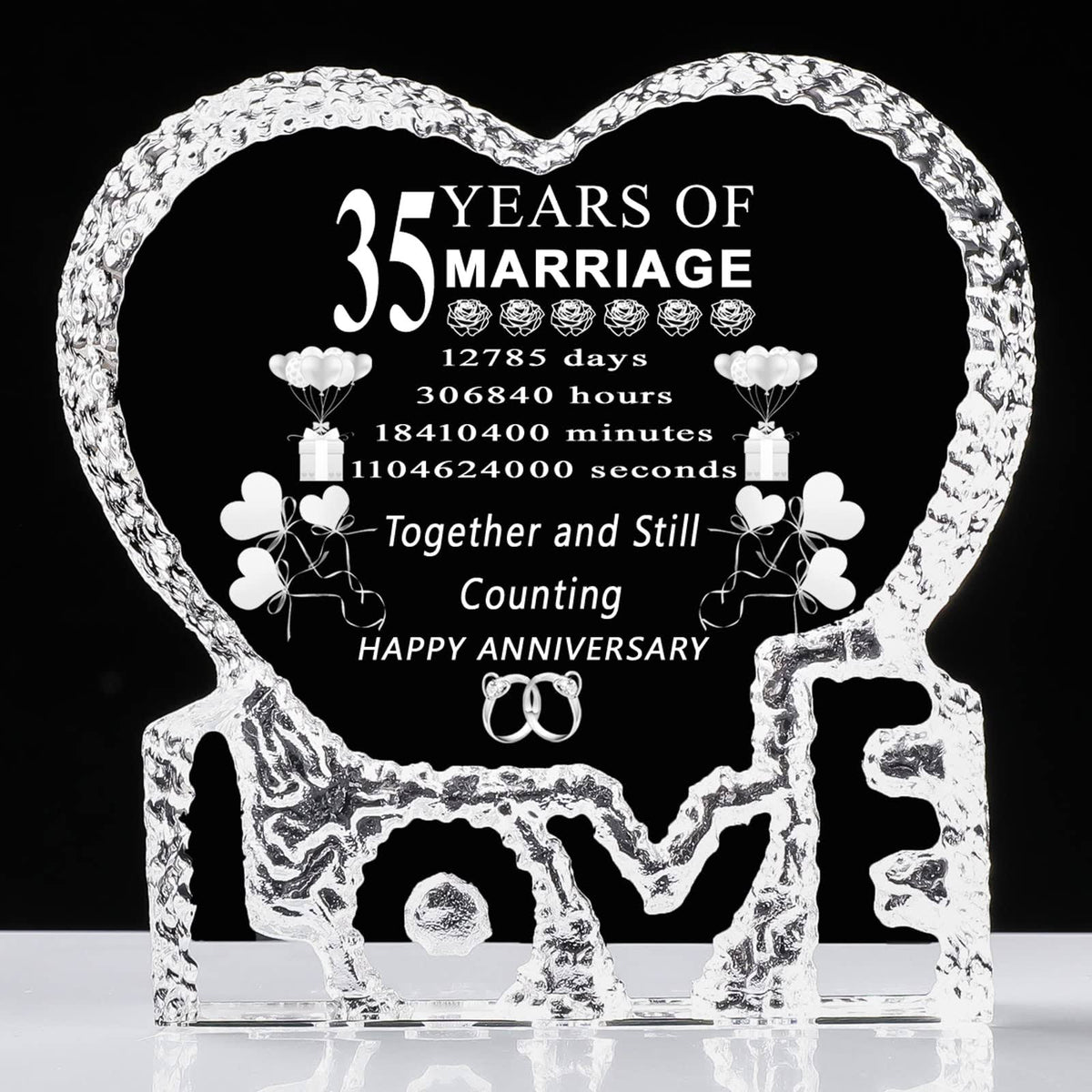 QIANRUNA 35 Year 35th Wedding Anniversary Crystal Gift Marriage Keepsake for Couple Him Her Husband Wife