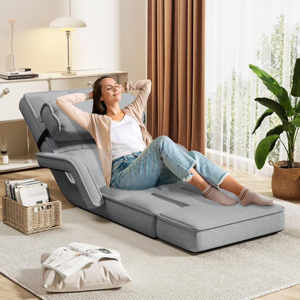 AECOJOY Floor Chair, Padded Folding Gaming Chair with 14-Level Adjustable Backrest, Portable Lazy Sofa