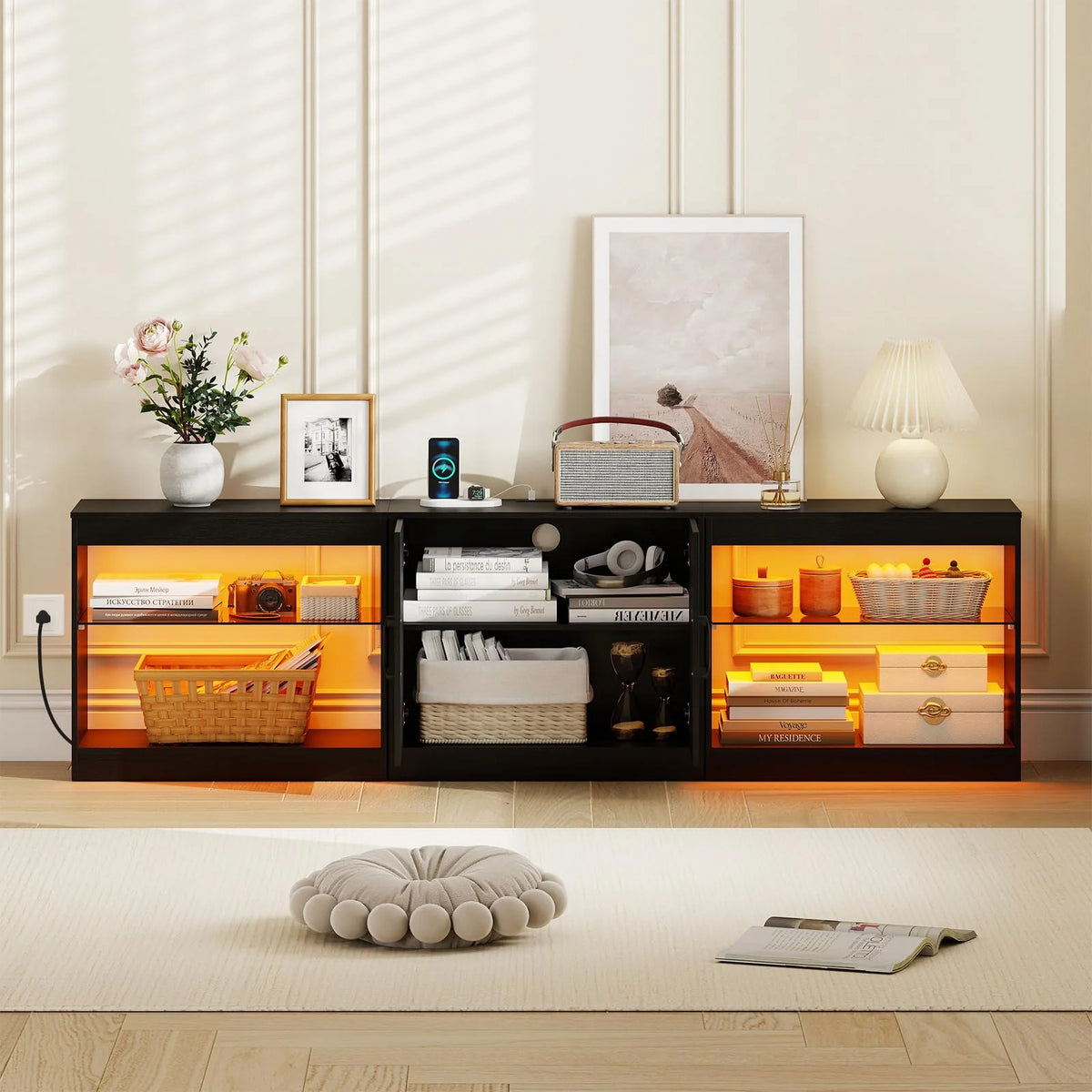 Tangkula TV Stand for TVs up to 85 Inches LED Entertainment Center with Power Outlets