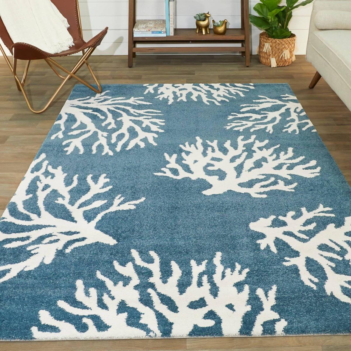 Balta Caistor Coastal Coral Print Area Rug - 5'3" x 7' - Blue/White
