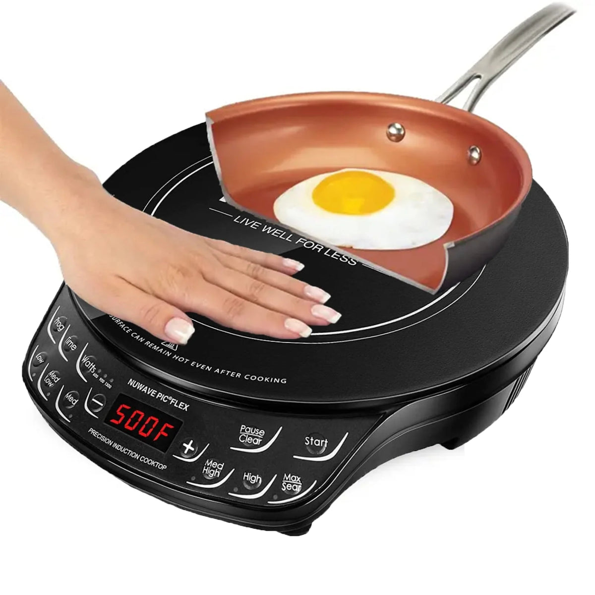 Nuwave Portable Induction Cooktop Flex with 10.25 - Inch Shatter - Proof Ceramic Glass, Large 6.5 - Inch Heating Coil, 3 Wattage Settings 600, 900 & 1300 Watts