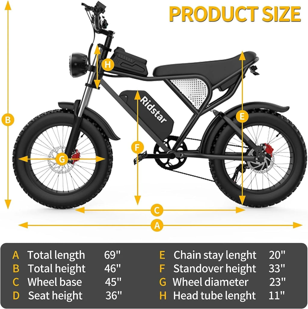 Electric Bike for Adults Ridstar, 20" Fat Tire Electric Motorcycle, 1000W Electric Bike with Removable 48V/20ah Battery E - Bike Shimano 7 Full Suspension Electric Bicycle
