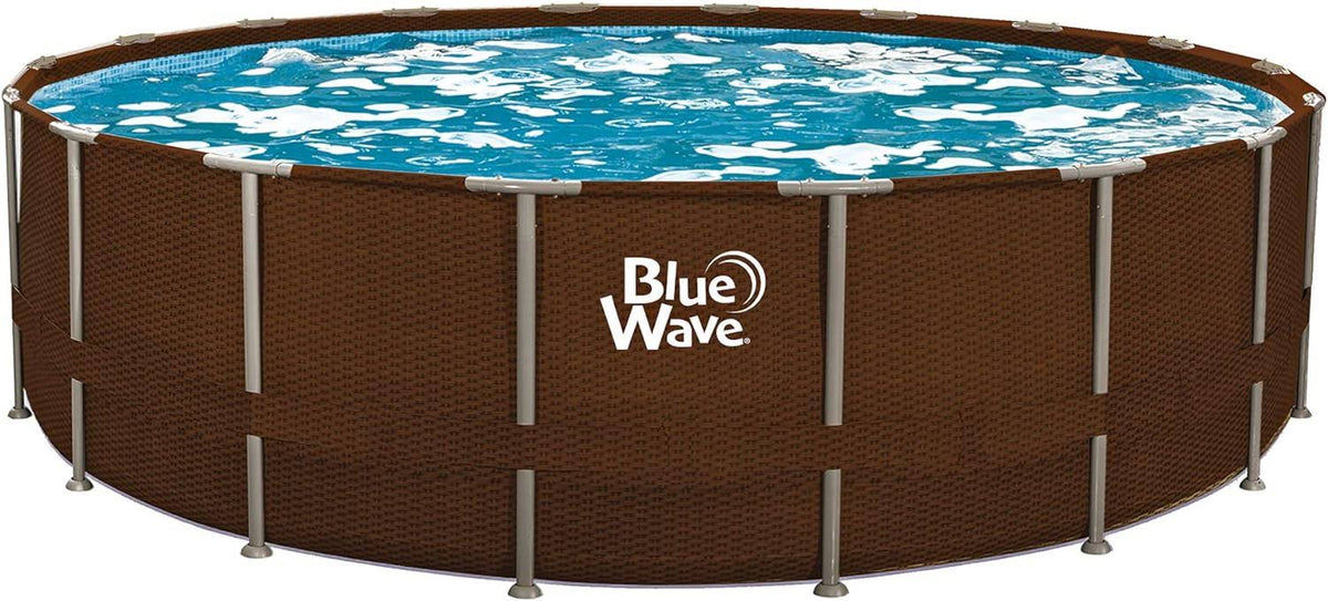 Blue Wave Mocha Wicker 18-ft Round 52-in Deep Frame Swimming Pool Package with Cover