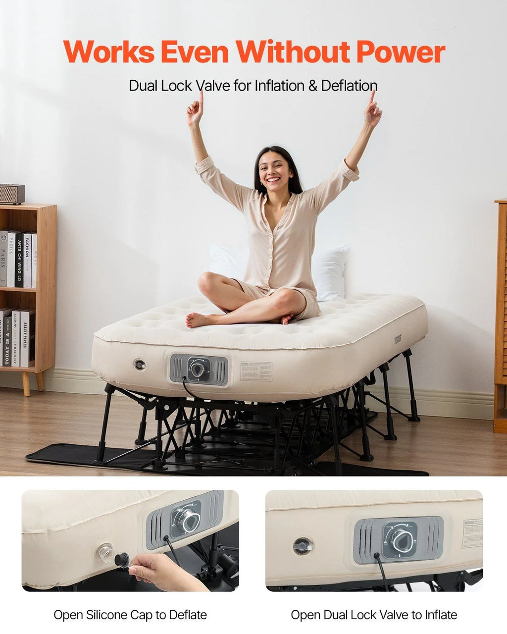 Air Mattress with Frame, Inflatable 1 Person Camping Cot with Built - in Pump, Portable Folding Air Beds Supports 300 lb, Blow up Anywhere Bed for Guests Camping Travel Indoor & Outdoor Use