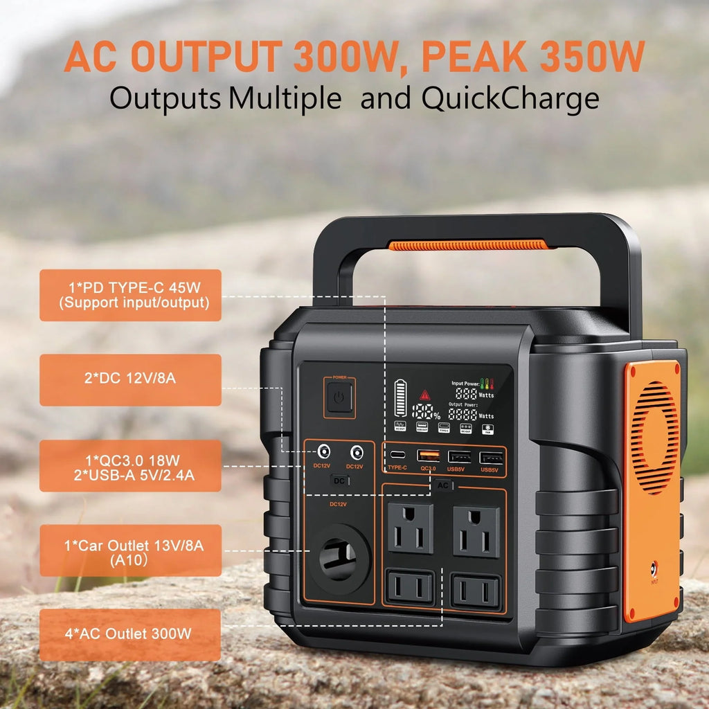 Prymax Portable Power Station 300W (Peak 600W), Solar Generator, Backup Battery Supply W/ AC Outlet for Home Blackout, Camping, Travel, CPAP