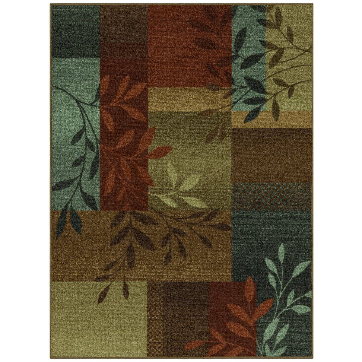 Mainstays Traditional Leaf Block Multicolor Print Indoor Area Rug, 4' x 5'4"