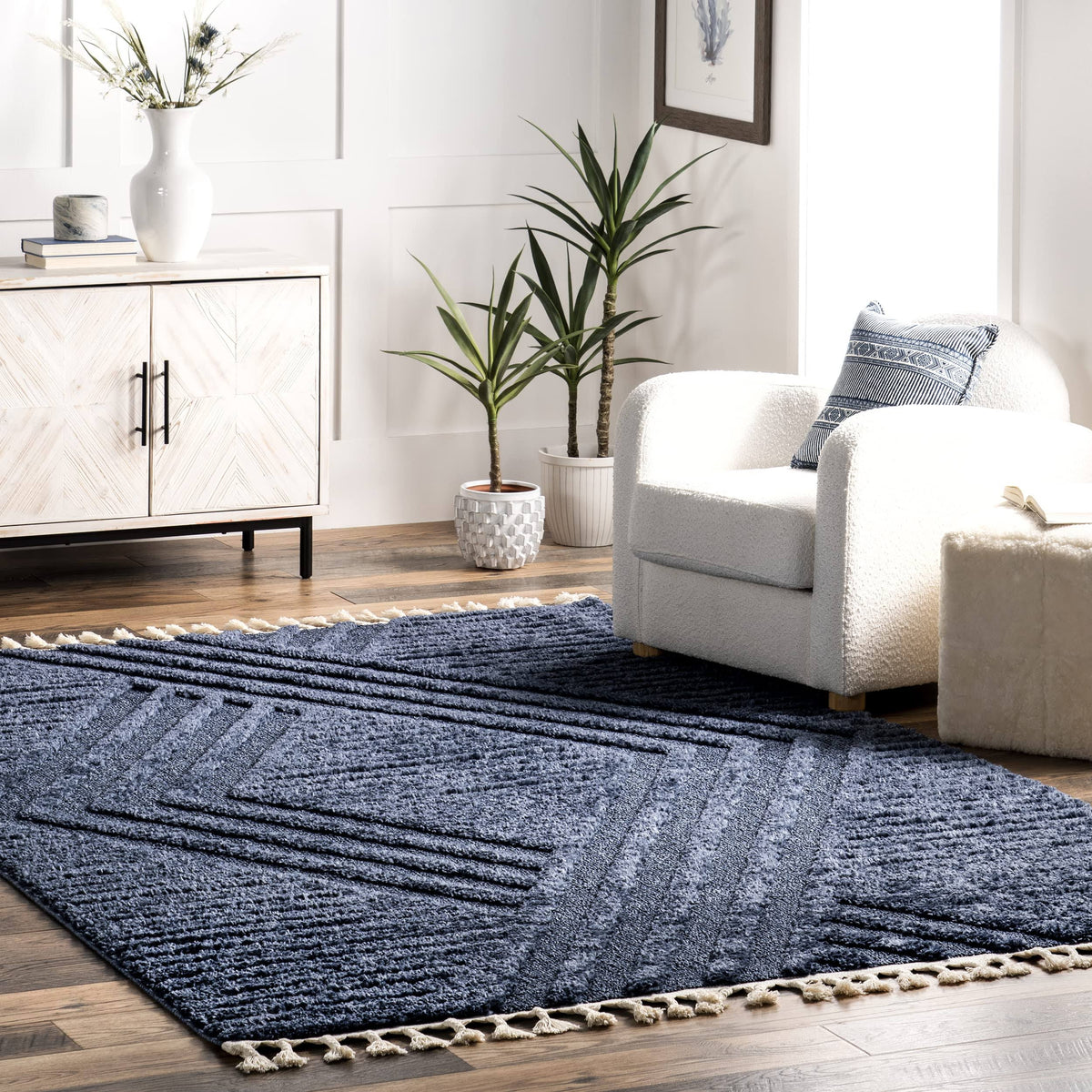 nuLOOM Risette Geometric Shag Tassel Area Rug, 5' 3 inch x 7' 6 inch, Blue