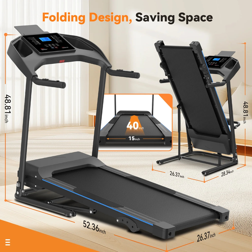 Treadmill with 8% Incline, 3.0 HP Foldable Compact Treadmill with Sit - up Function, 300 lb Walking Running Treadmill with LCD Display for Exercise, 12 Programs