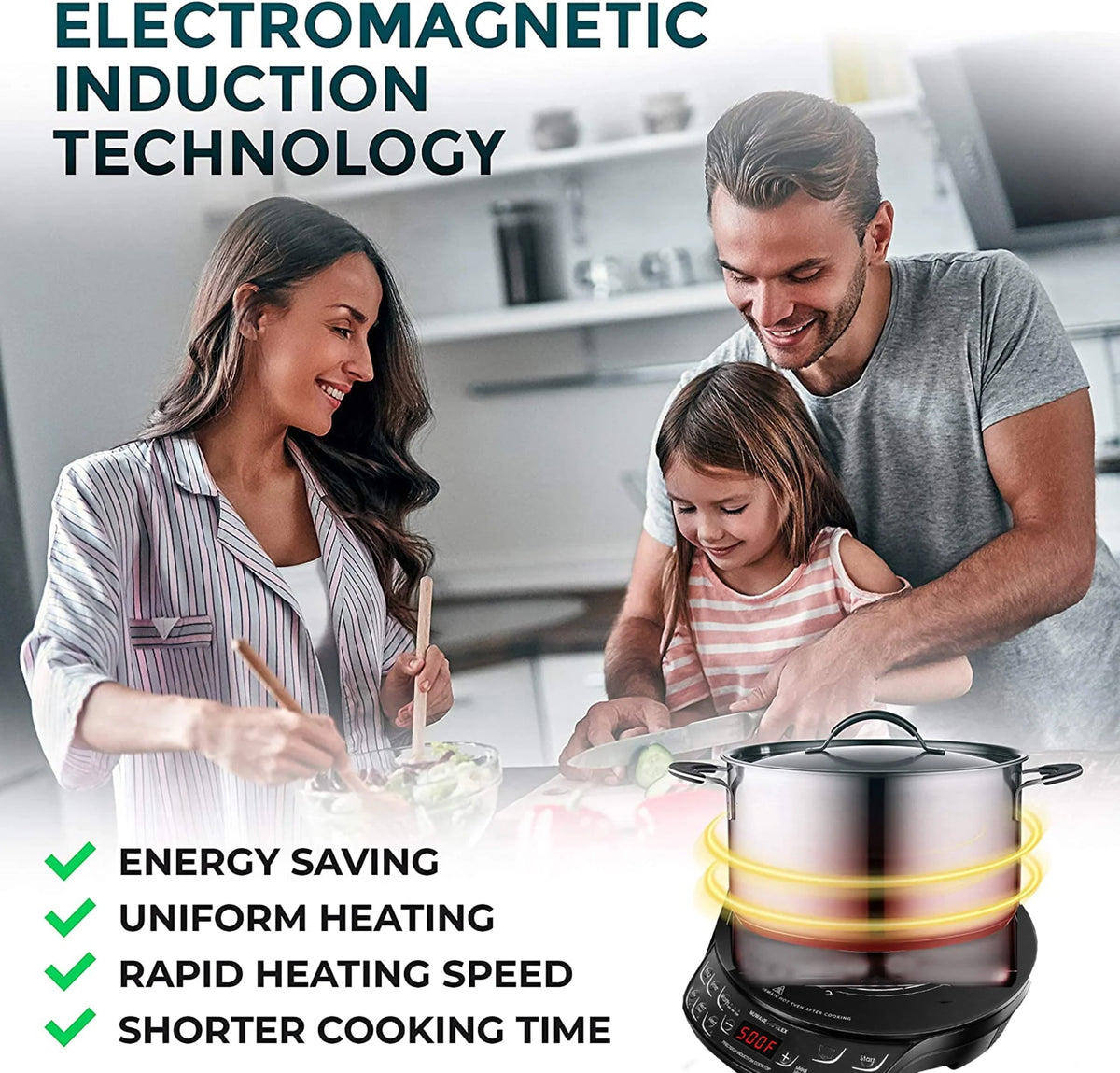 Nuwave Portable Induction Cooktop Flex with 10.25 - Inch Shatter - Proof Ceramic Glass, Large 6.5 - Inch Heating Coil, 3 Wattage Settings 600, 900 & 1300 Watts