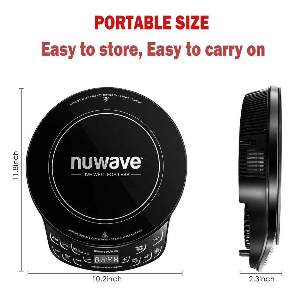 Nuwave Portable Induction Cooktop Flex with 10.25 - Inch Shatter - Proof Ceramic Glass, Large 6.5 - Inch Heating Coil, 3 Wattage Settings 600, 900 & 1300 Watts