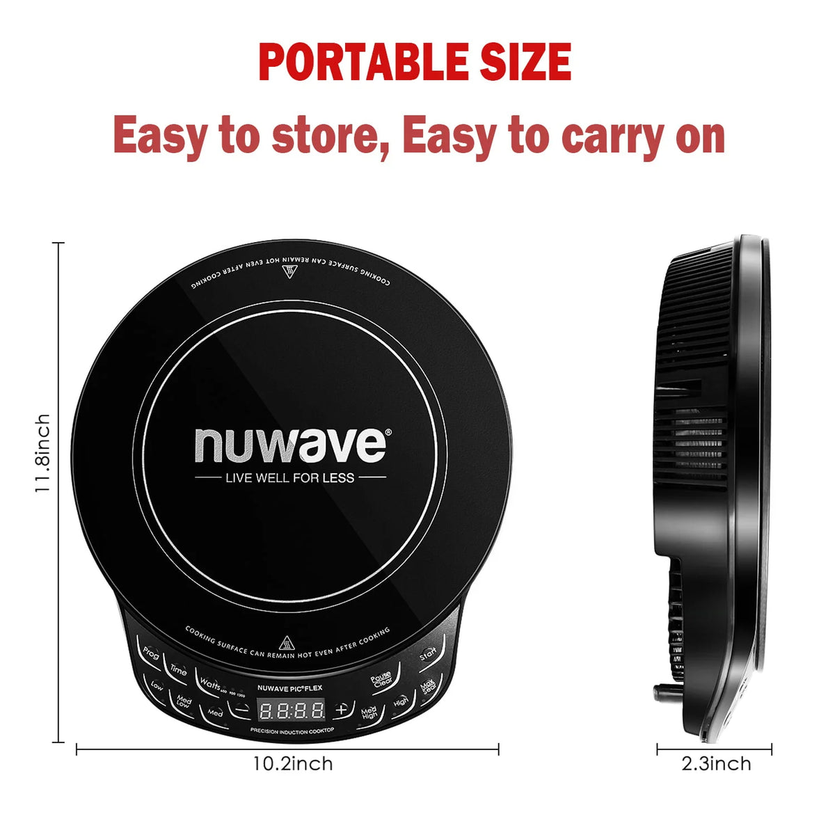 Nuwave Portable Induction Cooktop Flex with 10.25 - Inch Shatter - Proof Ceramic Glass, Large 6.5 - Inch Heating Coil, 3 Wattage Settings 600, 900 & 1300 Watts