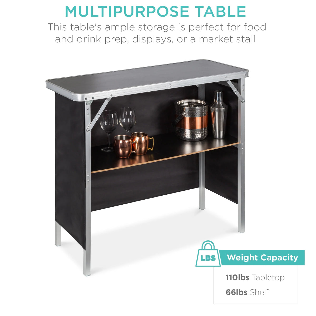 Best Choice Products Portable Pop - up Bar Table for Indoor/Outdoor, Party, Picnic W/ Carrying Case, Removable Skirt