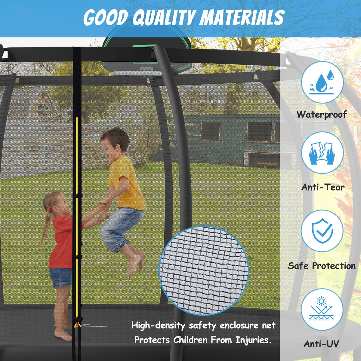 Soges 16FT Trampoline with Basketball Hoop for Kids and Adults Outdoor Trampoline with Ladder and Safety Enclosure Net Pumpkin Trampoline with Curved Poles Heavy Duty Recreational Trampoline 1500 lb