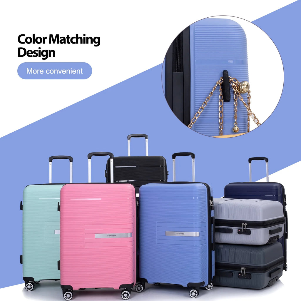 Tripcomp 3 Piece Luggage Sets, Hard Shell Carry on Luggage, PP Case with Two Hooks, Spinner Wheels, TSA Lock, Airline Approved, Lightweight Durable Suitcase, （20"24"28"）(Purplish Blue)