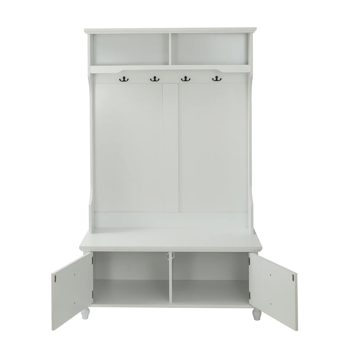 Hall Tree with Upholstered Bench and Coat Rack, Entryway Bench with 3 Hooks, 3 Open Shelves, 2 Drawers & Storage Cabinets, Mudroom Bench with Storage and Hooks for Foyer, Entry Way, Hallway (Beige)