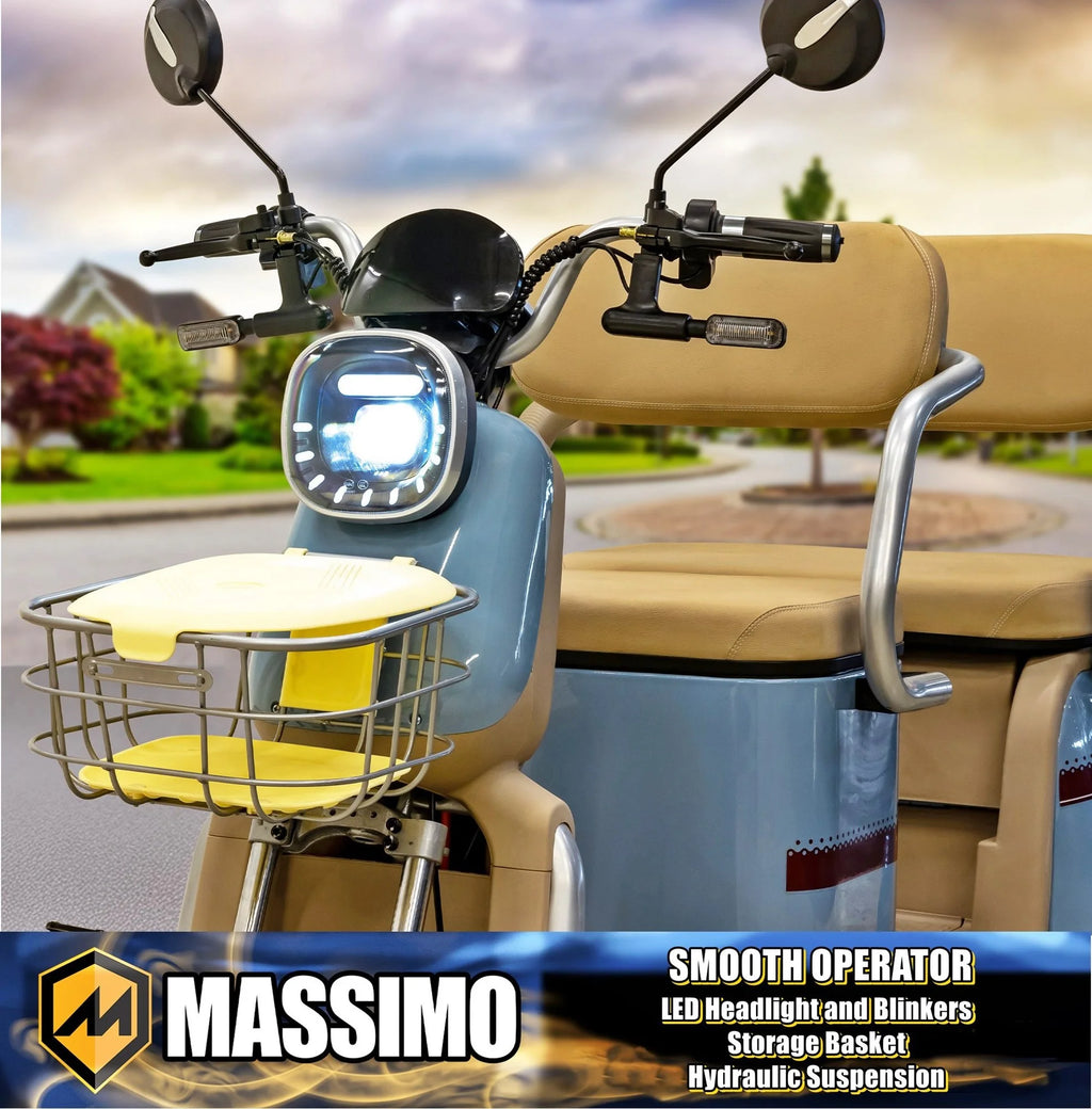 Massimo MGC E - Trike 3 - Wheel Electric Cart - 17 MPH, 2 - Seater Adult Scooter - Blue