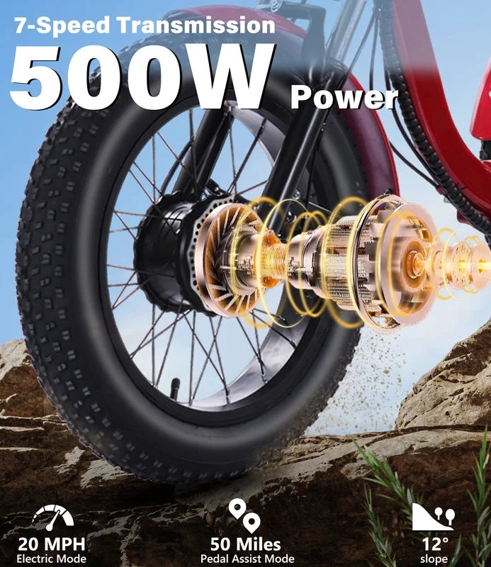 YEBEI Electric Tricycle for Adults Folding E - Trike Motorized Tricycle Electric 3 Wheels Trike Powerful 500W Motor Electric Tricycle 48V15AH Lithium Battery Max 20MPH 20*4.0" Fat Tire Orange